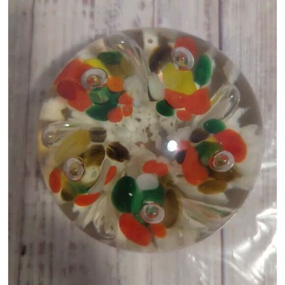 Kent Helms Handblown Art Glass Paperweight Multi Color Trumpet Flowers VTG - Picture 2 of 6